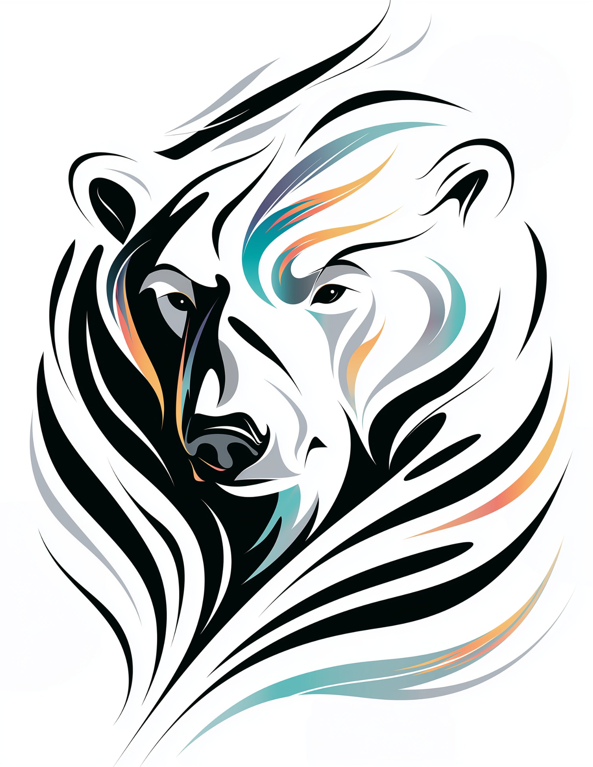 Polar Bear — Inkflow Art, Teal Contrast Digital Wall Art, 3 Sizes Included, Living Room Decor