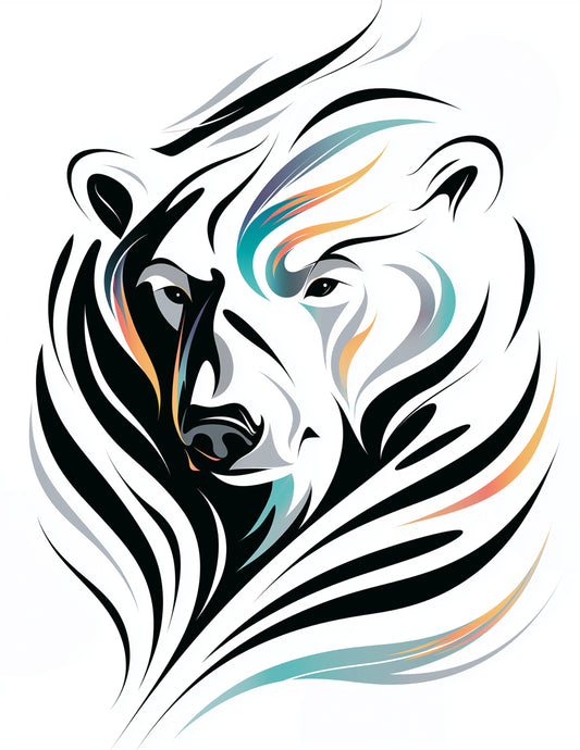 Polar Bear — Inkflow Art, Teal Contrast Digital Wall Art, 3 Sizes Included, Living Room Decor