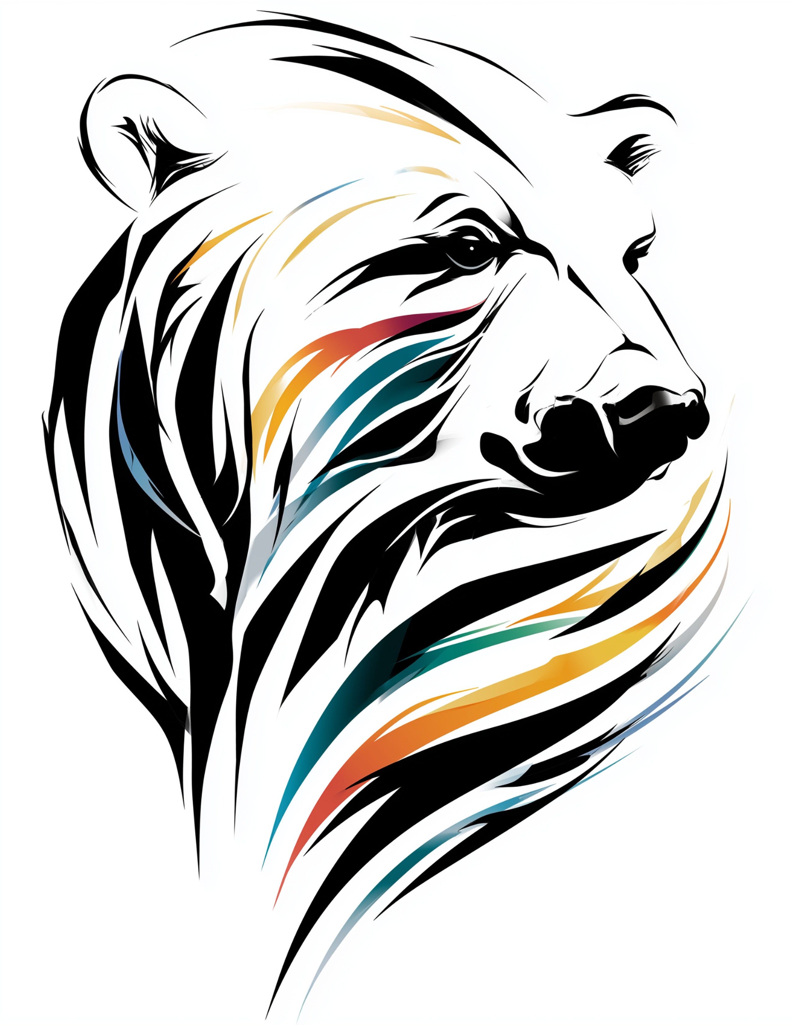 Polar Bear — Inkflow Art, Vibrant Contrast Digital Wall Art, 3 Sizes Included, Living Room Decor