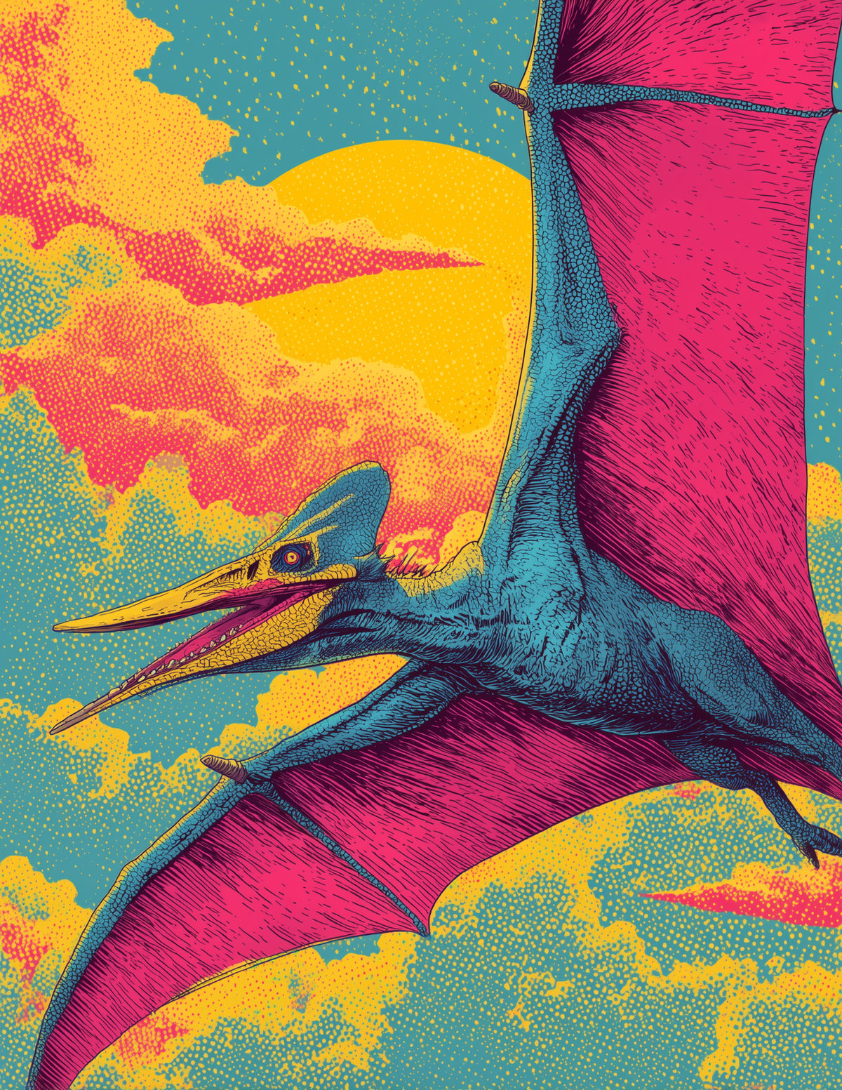 Pterodactyl — Pop Art, Bold Contrast Digital Wall Art, 3 Sizes Included, Living Room Decor