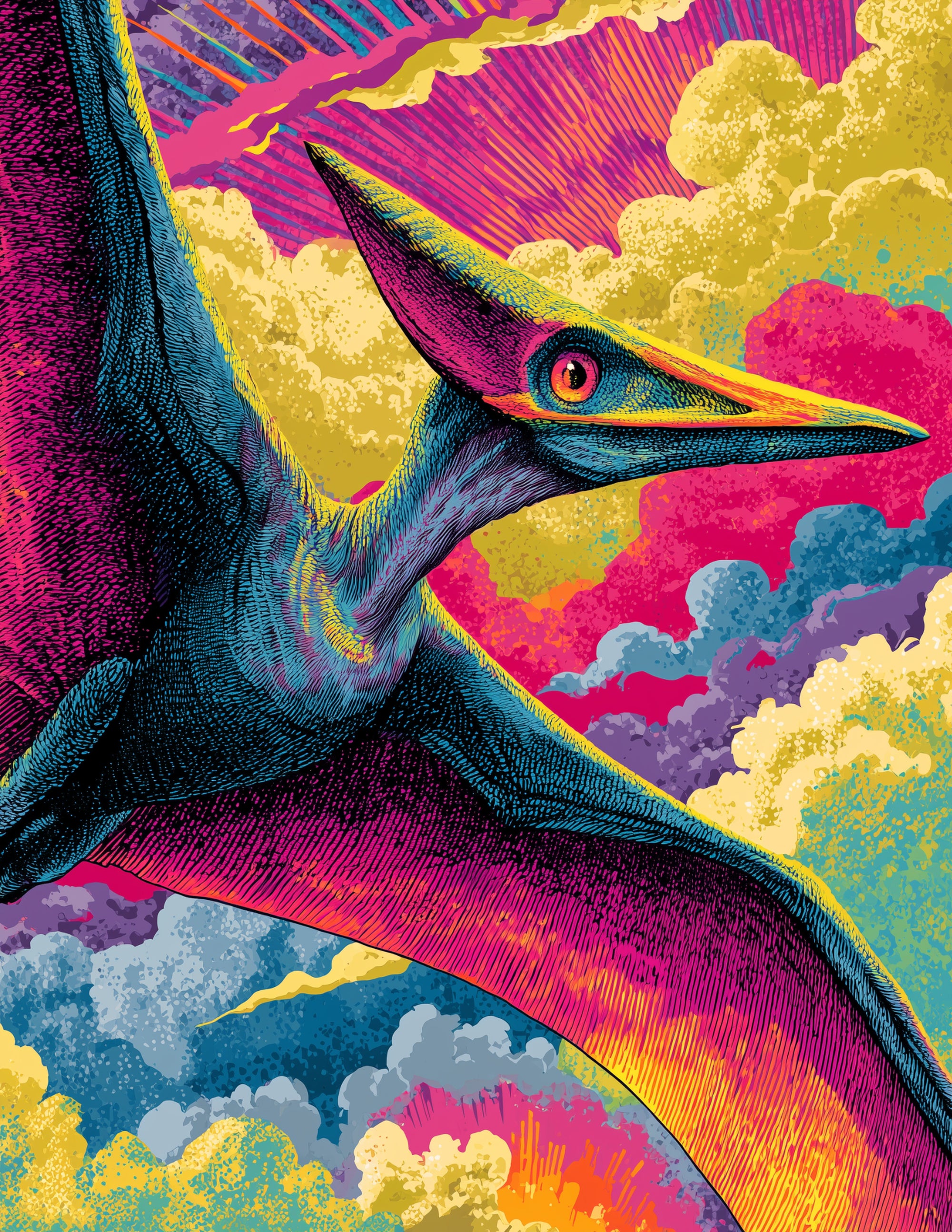 Pterodactyl — Pop Art, Dynamic Pastels Digital Wall Art, 3 Sizes Included, Living Room Decor