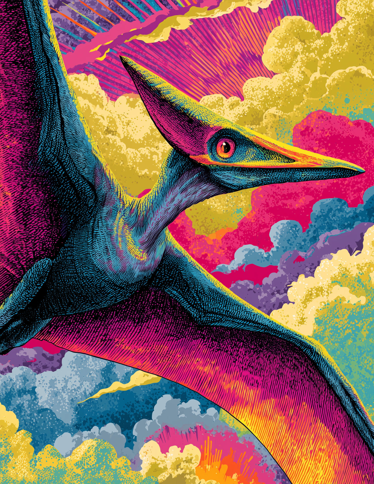Pterodactyl — Pop Art, Dynamic Pastels Digital Wall Art, 3 Sizes Included, Living Room Decor