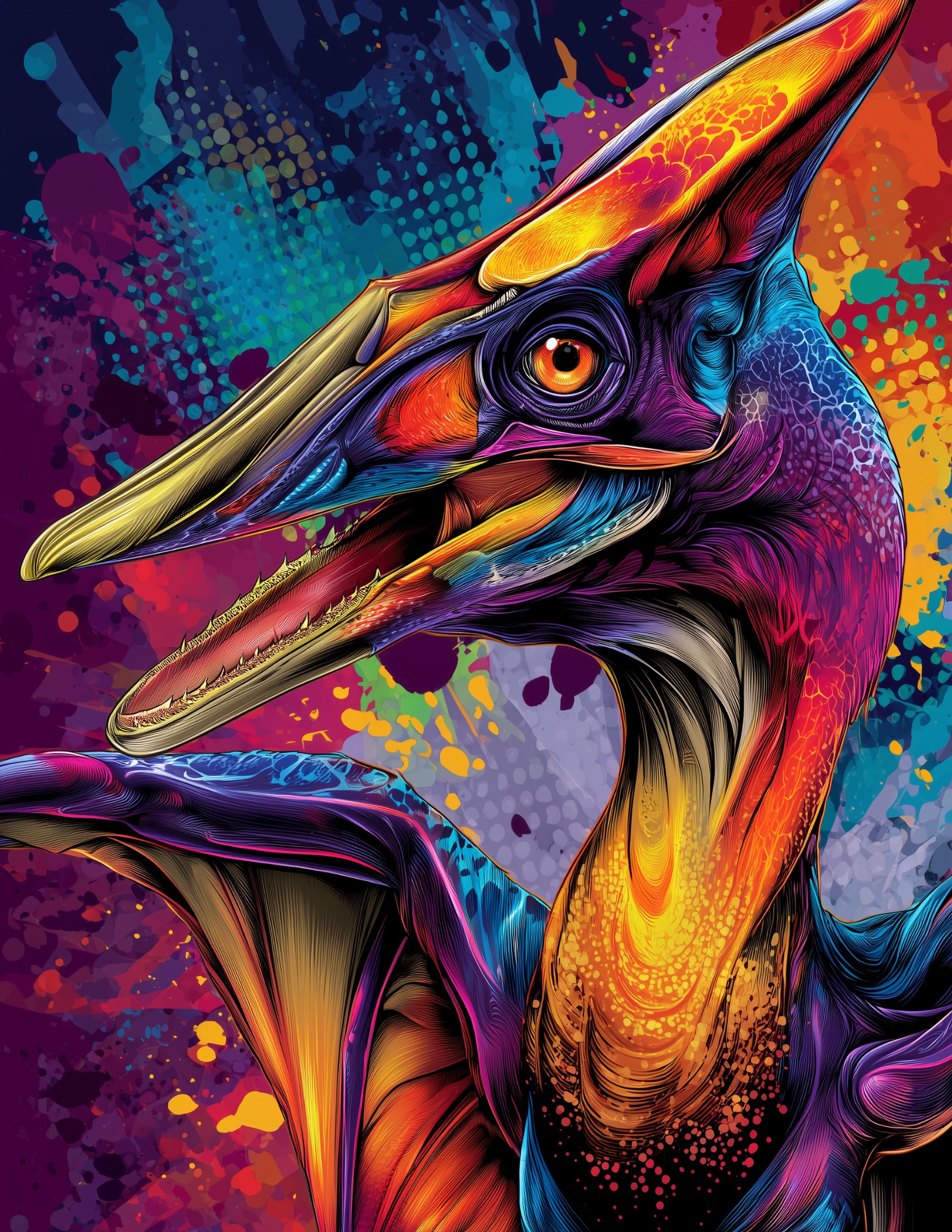 Pterodactyl — Pop Art, Electric Tones Digital Wall Art, 3 Sizes Included, Living Room Decor