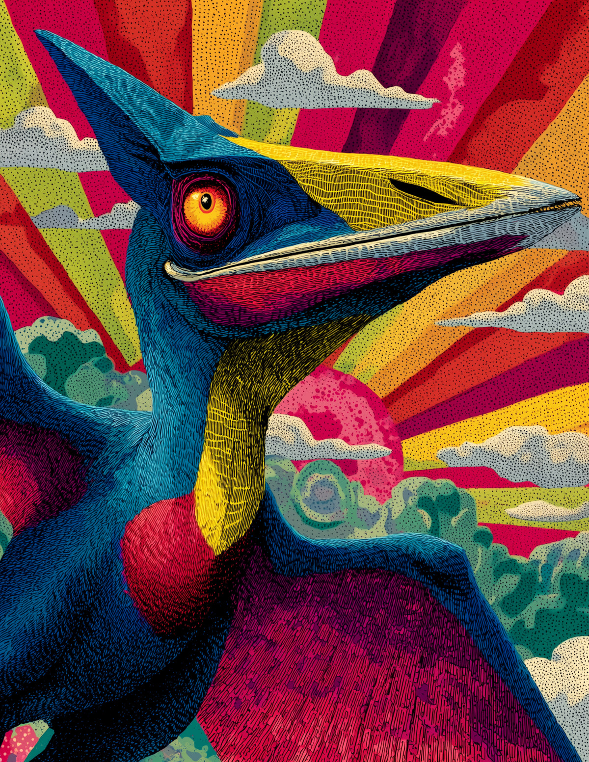 Pterodactyl — Pop Art, Layered Hues Digital Wall Art, 3 Sizes Included, Living Room Decor