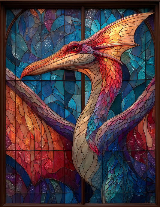 Pterodactyl — Stained Glass Art, Midnight Contrast Digital Wall Art, 3 Sizes Included, Living Room Decor