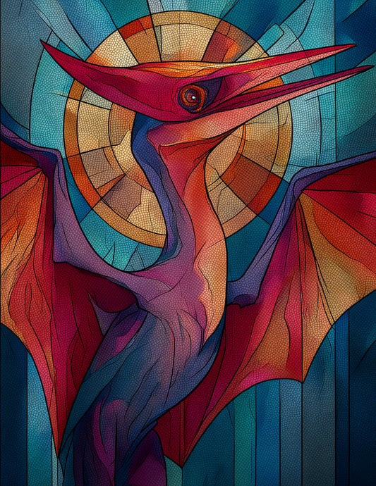 Pterodactyl — Stained Glass Art, Sunset Palette Digital Wall Art, 3 Sizes Included, Living Room Decor