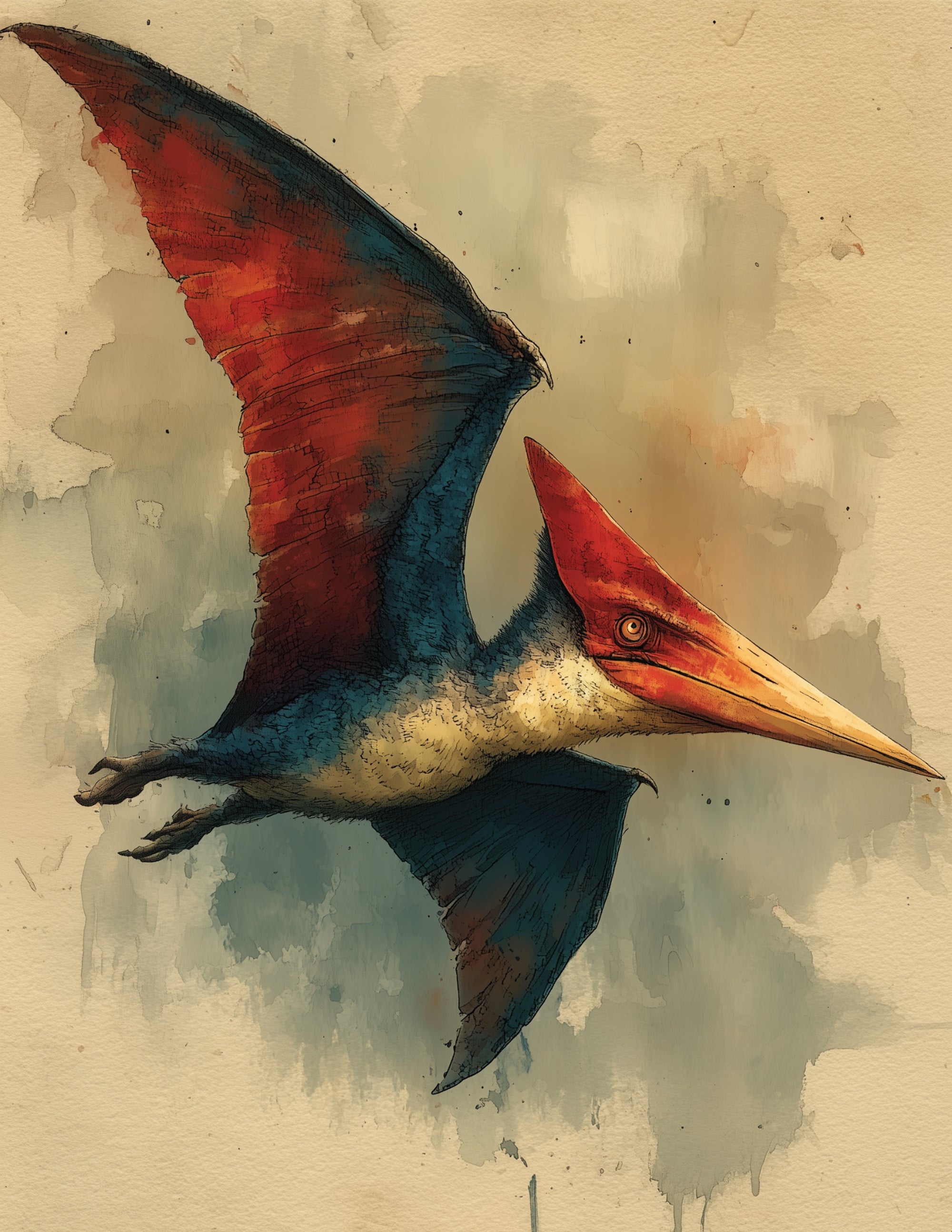 Pterodactyl — Watercolor Art, Bold Contrast Digital Wall Art, 3 Sizes Included, Living Room Decor