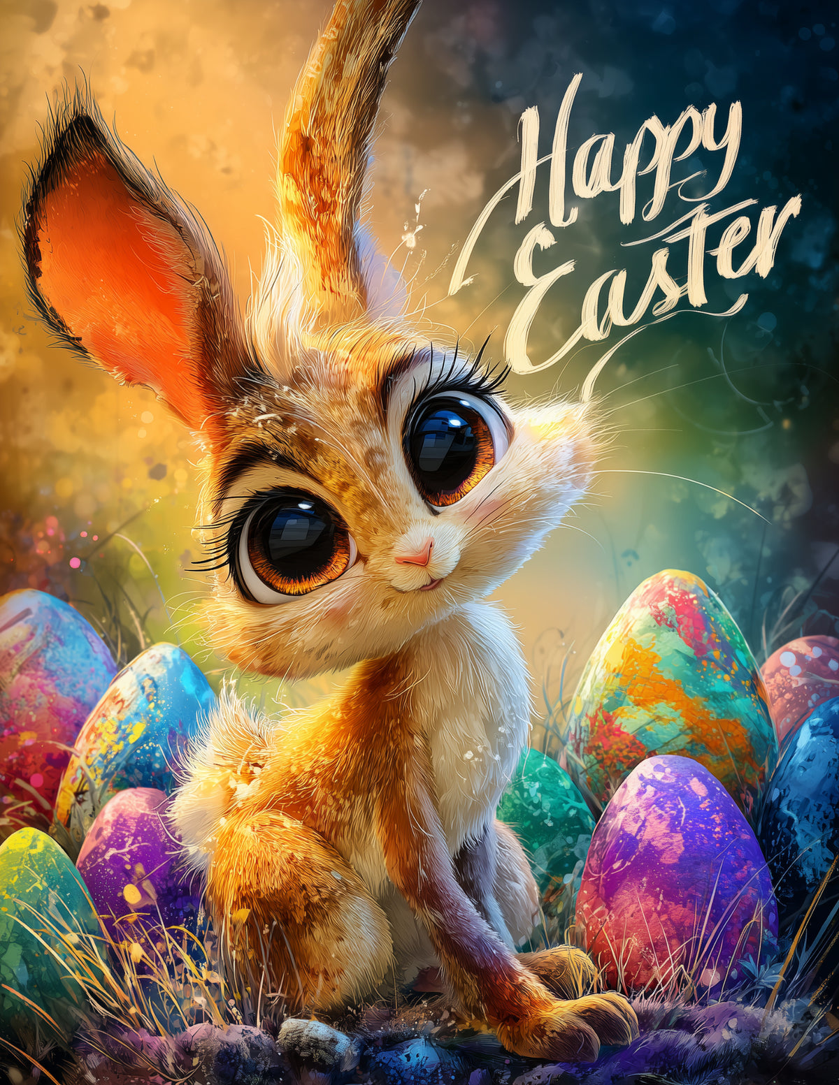 Bunny Rabbit — Easter Cute Cartoon Art, Soft Pastels Digital Wall Art, 3 Sizes Included, Nursery Decor