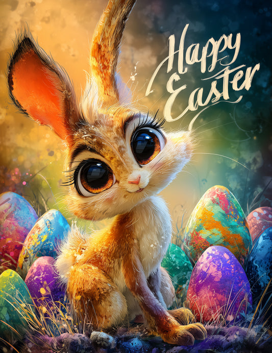 Bunny Rabbit — Easter Cute Cartoon Art, Soft Pastels Digital Wall Art, 3 Sizes Included, Nursery Decor