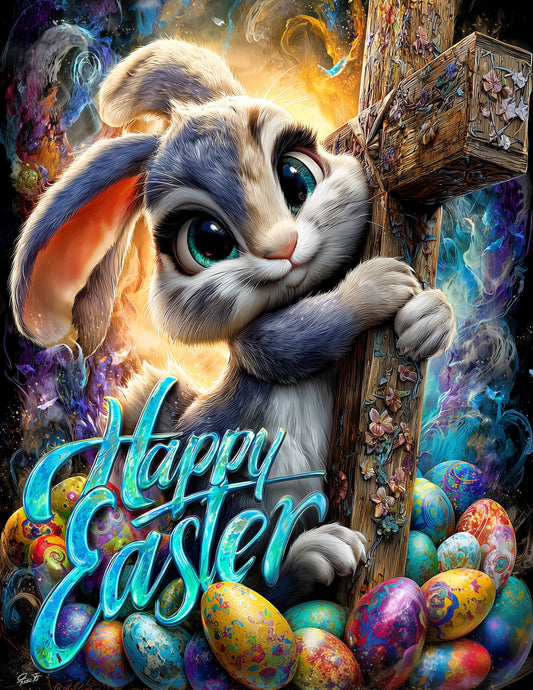 Bunny Rabbit — Easter Cute Cartoon Art, Vibrant Palette Digital Wall Art, 3 Sizes Included, Nursery Decor