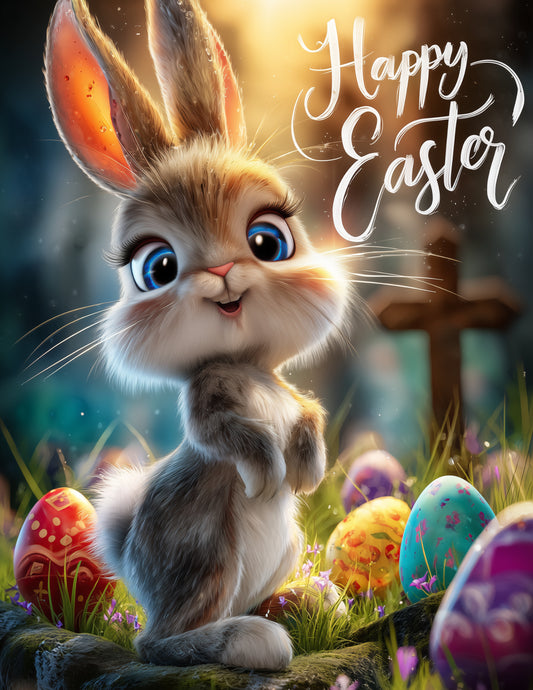 Bunny Rabbit — Easter Cute Cartoon Art, Warm Tones Digital Wall Art, 3 Sizes Included, Nursery Decor