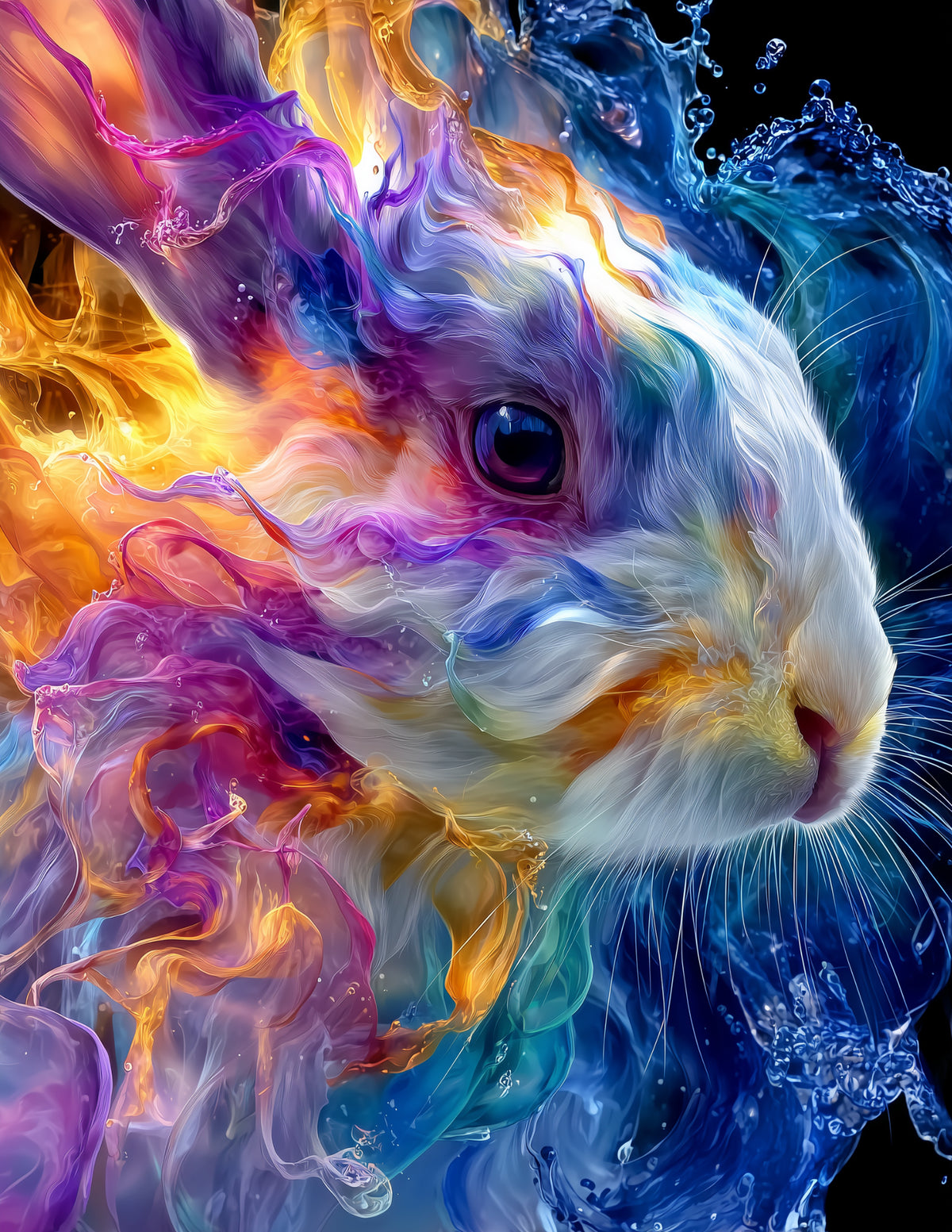Bunny Rabbit — Ferrofluid Art, Violet Tones Digital Wall Art, 3 Sizes Included, Living Room Decor