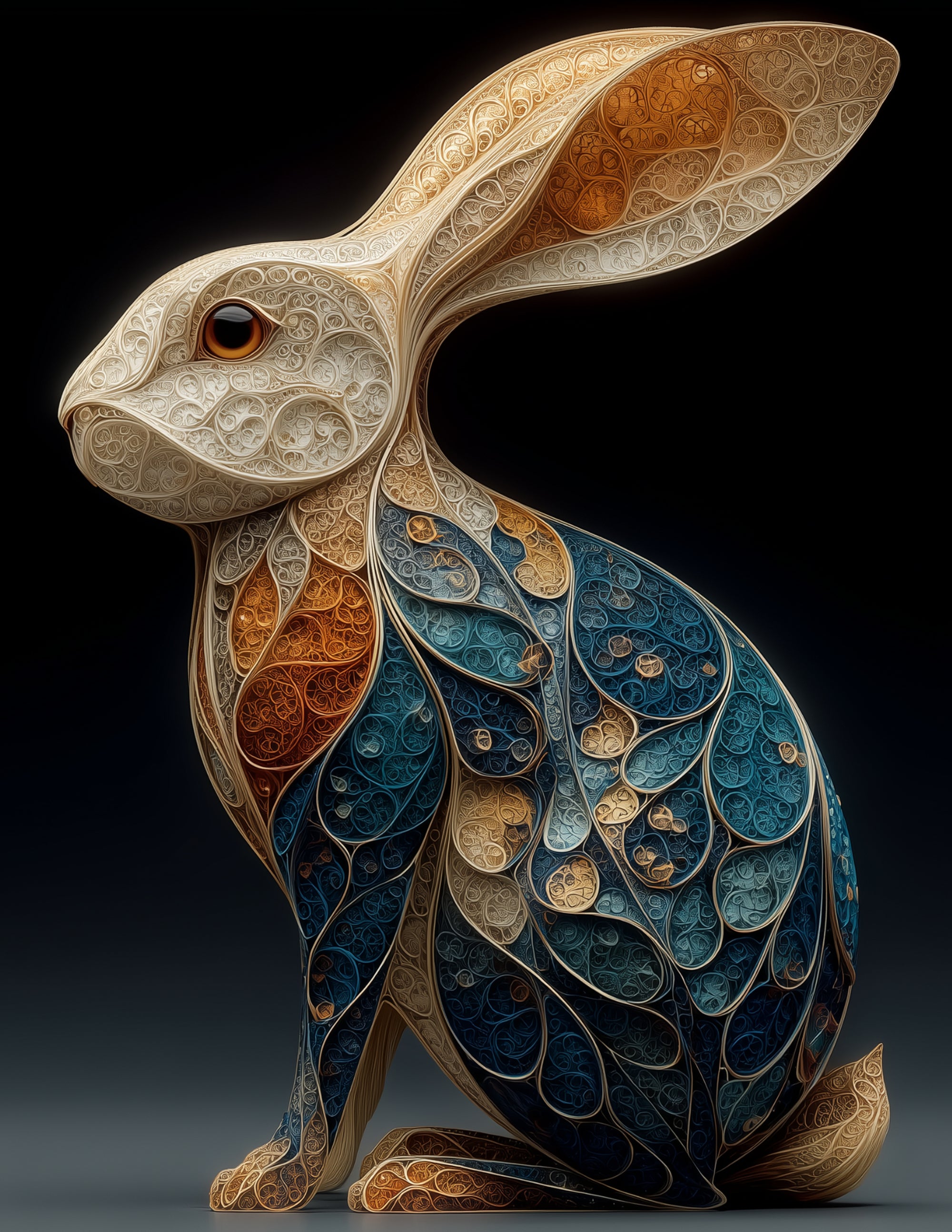 Bunny Rabbit — Fractal Filigree Art, Amber Tones Digital Wall Art, 3 Sizes Included, Living Room Decor