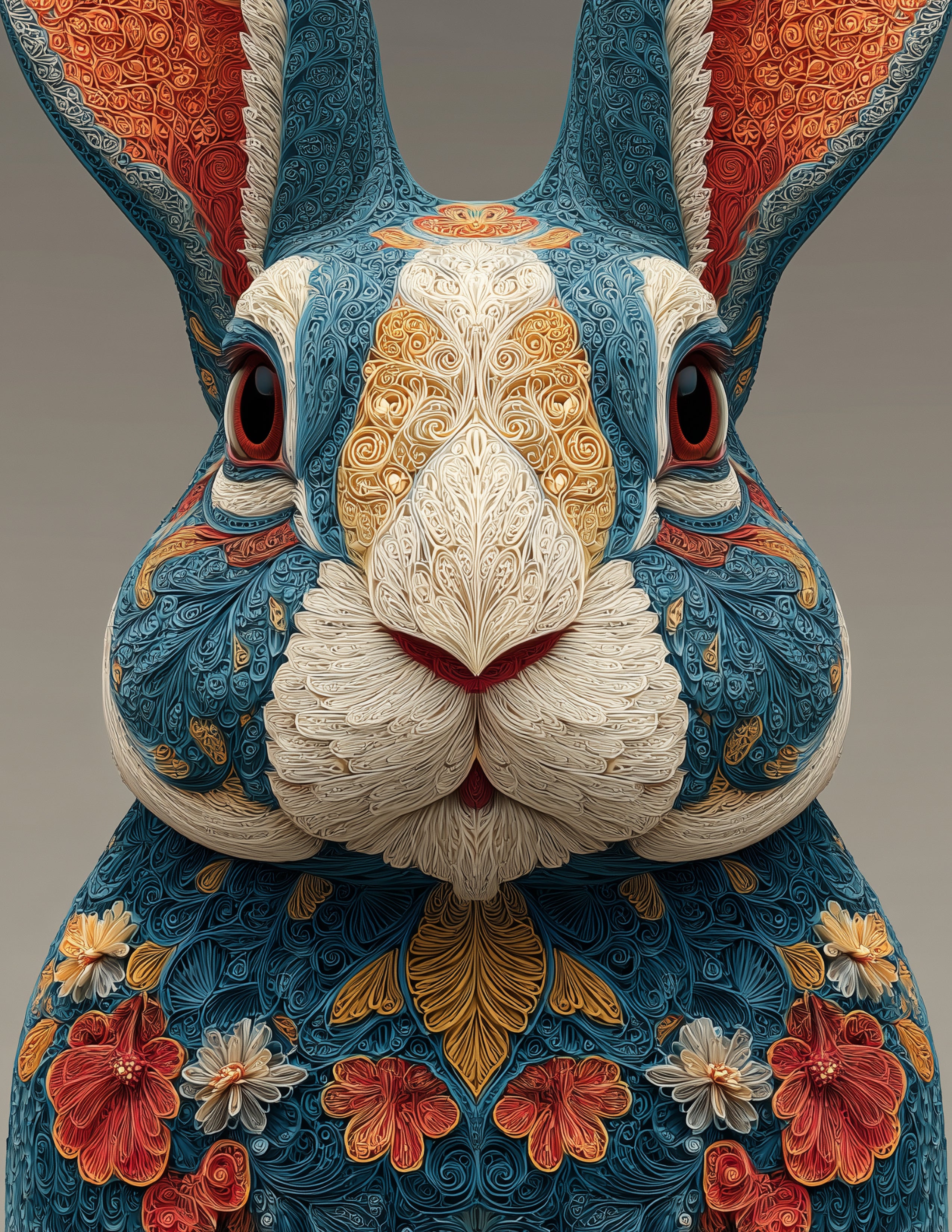 Bunny Rabbit — Fractal Filigree Art, Teal Tones Digital Wall Art, 3 Sizes Included, Living Room Decor