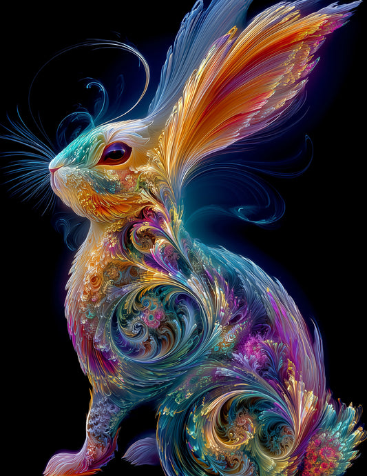 Rabbit — Fractal Filigree Art, Vibrant Hues Digital Wall Art, 3 Sizes Included, Living Room Decor