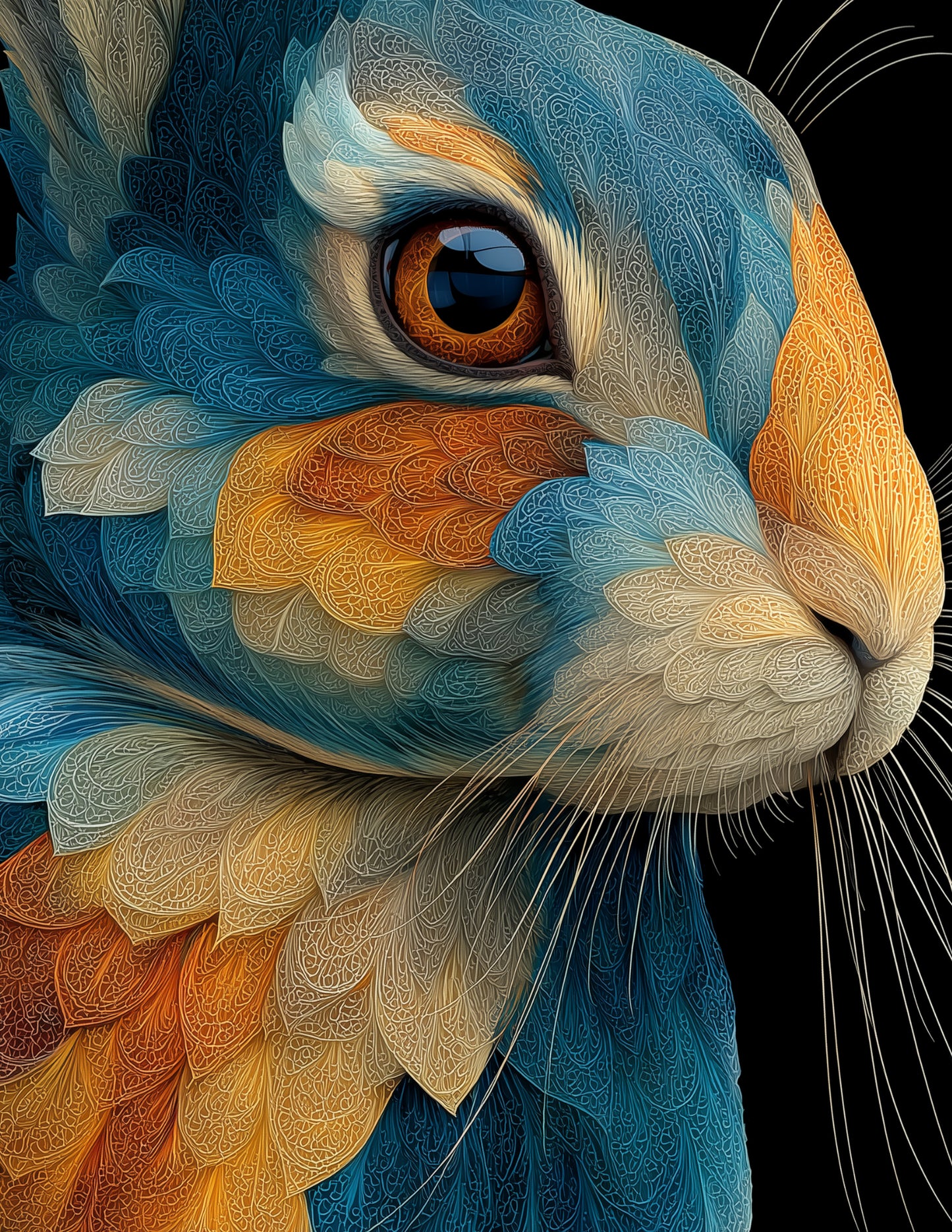 Rabbit — Fractal Filigree Art, Teal Hues Digital Wall Art, 3 Sizes Included, Living Room Decor