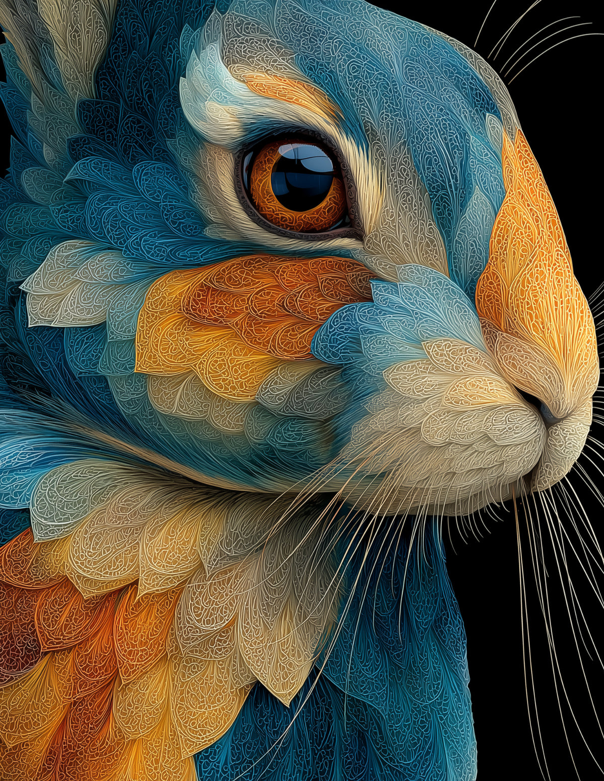Bunny Rabbit — Fractal Filigree Art, Teal Hues Digital Wall Art, 3 Sizes Included, Living Room Decor