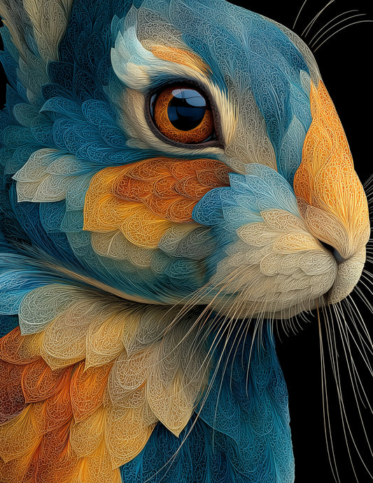 Rabbit — Fractal Filigree Art, Teal Hues Digital Wall Art, 3 Sizes Included, Living Room Decor