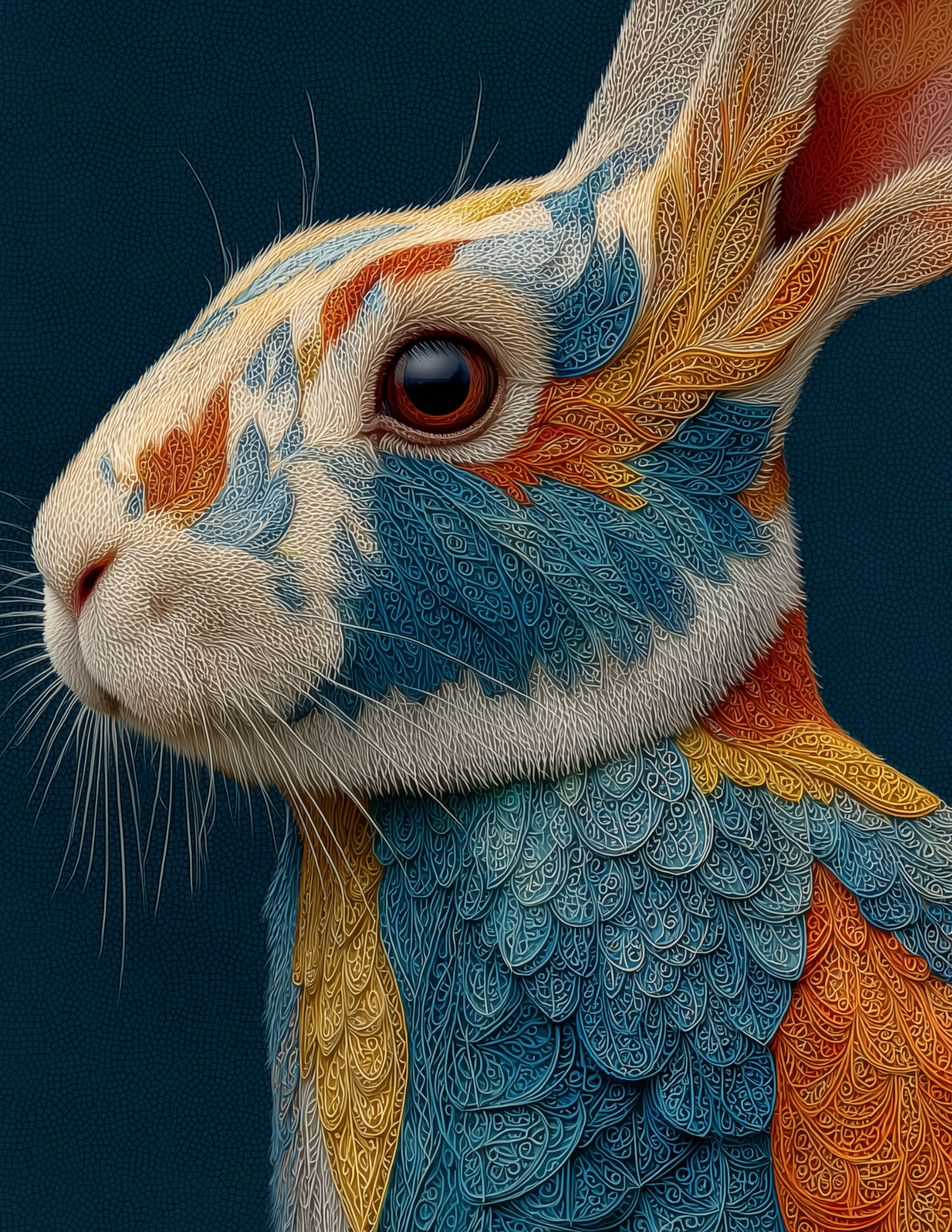 Bunny Rabbit — Fractal Filigree Art, Blue Palette Digital Wall Art, 3 Sizes Included, Living Room Decor