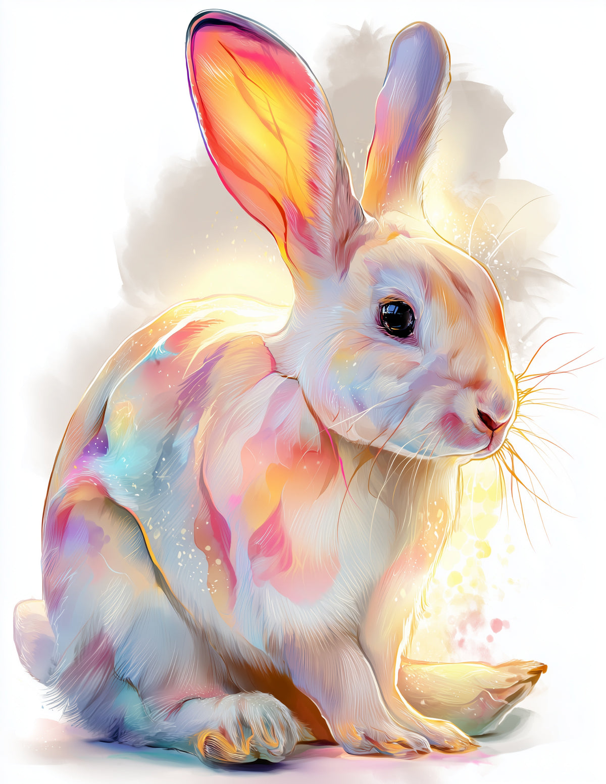 Bunny Rabbit — Nursery Art, Gentle Pastels Digital Wall Art, 3 Sizes Included, Nursery Decor