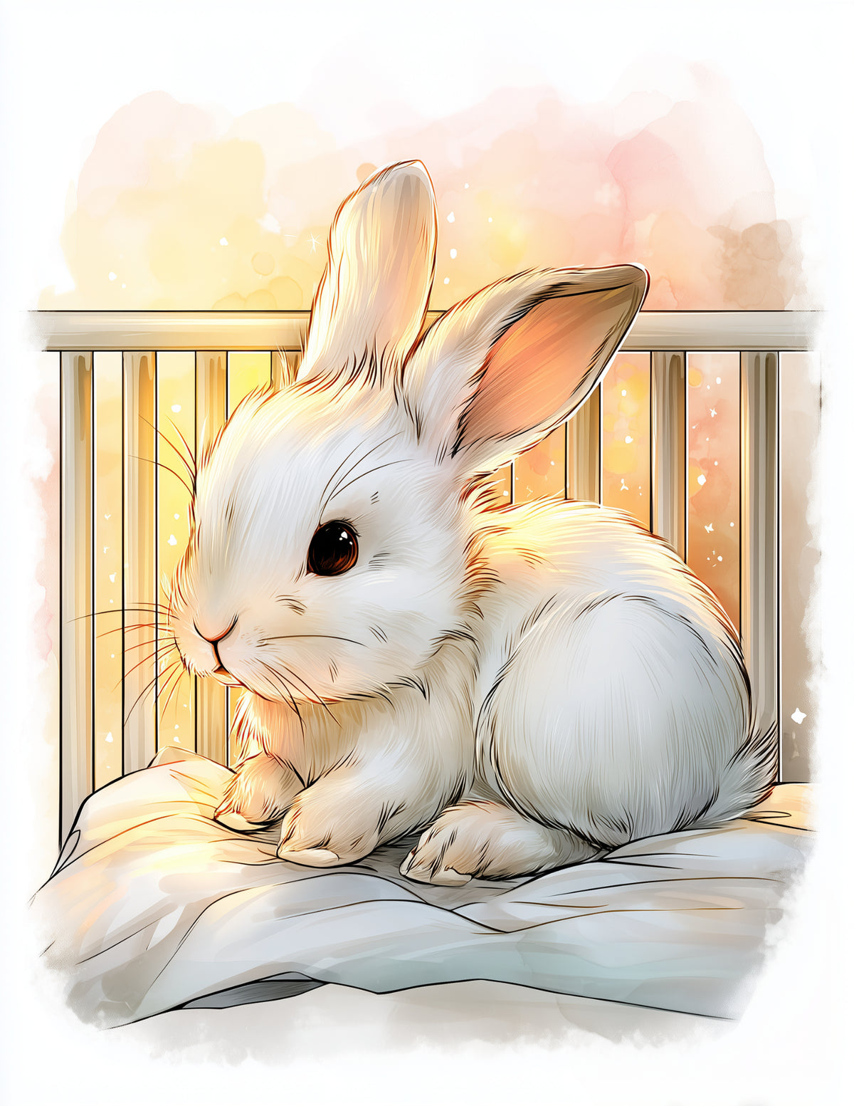 Bunny Rabbit — Nursery Art, Soft Pastels Digital Wall Art, 3 Sizes Included, Nursery Decor