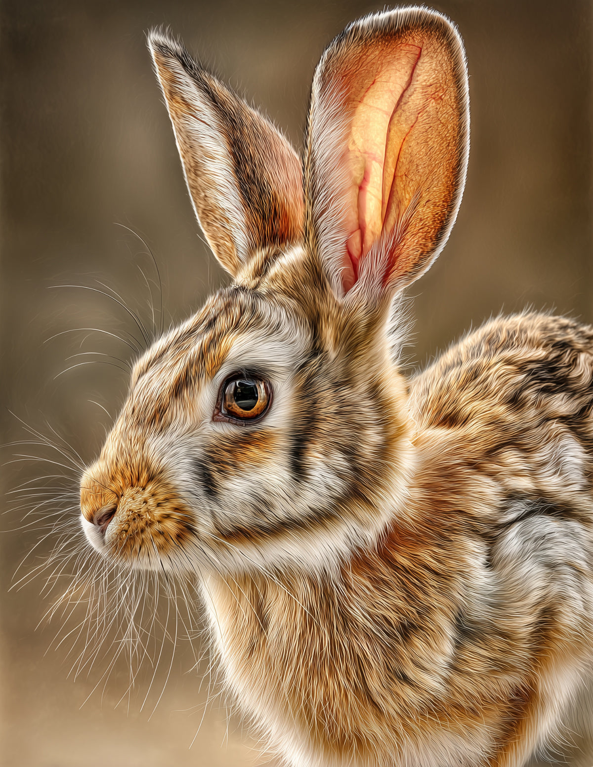 Bunny Rabbit — Realistic Art, Warm Tones Digital Wall Art, 3 Sizes Included, Living Room Decor