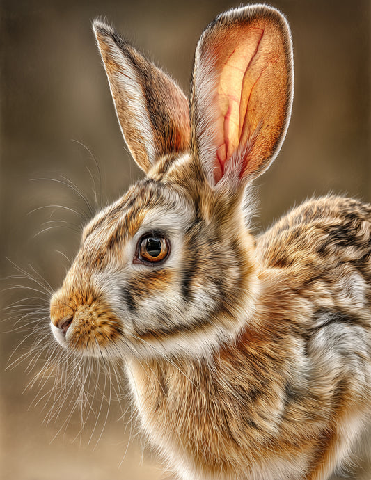 Rabbit — Realistic Art, Warm Tones Digital Wall Art, 3 Sizes Included, Living Room Decor
