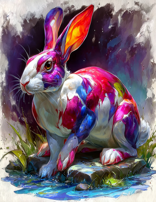 Rabbit — Watercolor Art, Colorful Tones Digital Wall Art, 3 Sizes Included, Living Room Decor