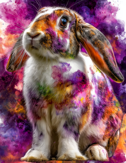 Rabbit — Watercolor Art, Coral Hues Digital Wall Art, 3 Sizes Included, Living Room Decor