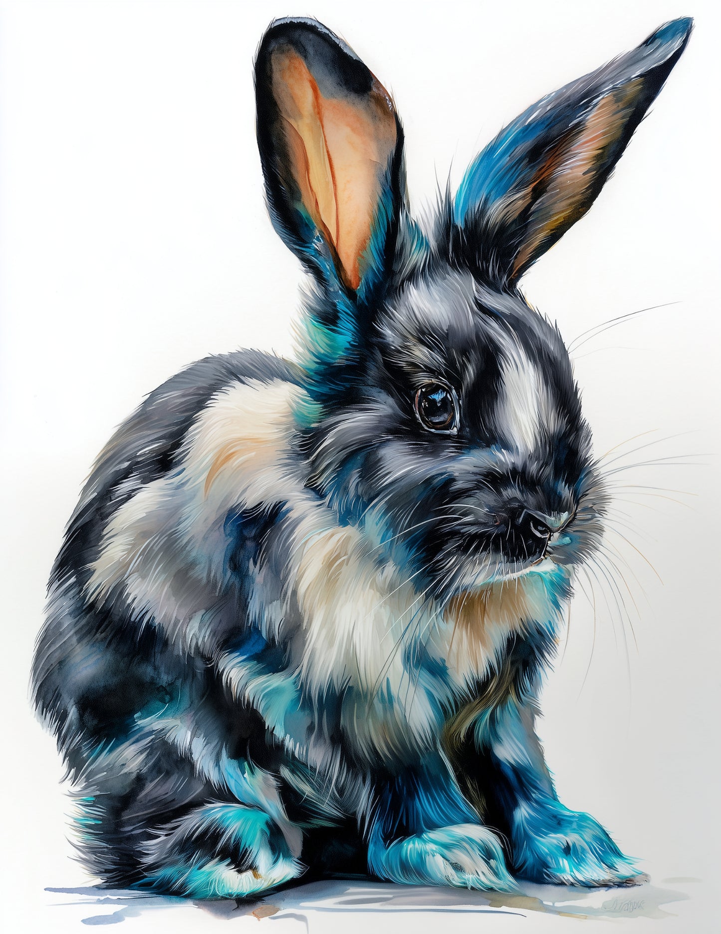 Rabbit — Watercolor Art, Sapphire Tones Digital Wall Art, 3 Sizes Included, Living Room Decor