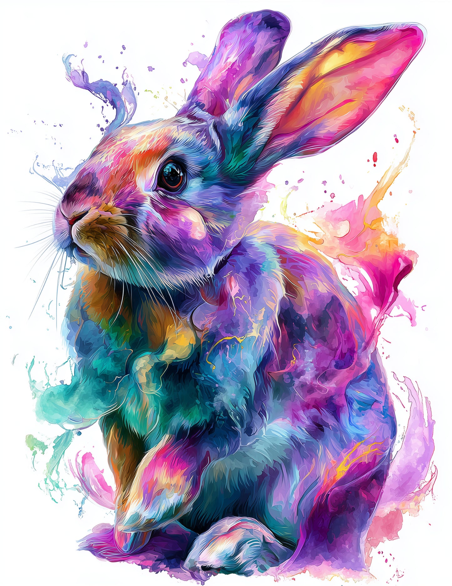 Rabbit — Watercolor Art, Teal Hues Digital Wall Art, 3 Sizes Included, Living Room Decor