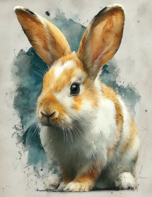 Rabbit — Watercolor Art, Teal Tones Digital Wall Art, 3 Sizes Included, Living Room Decor