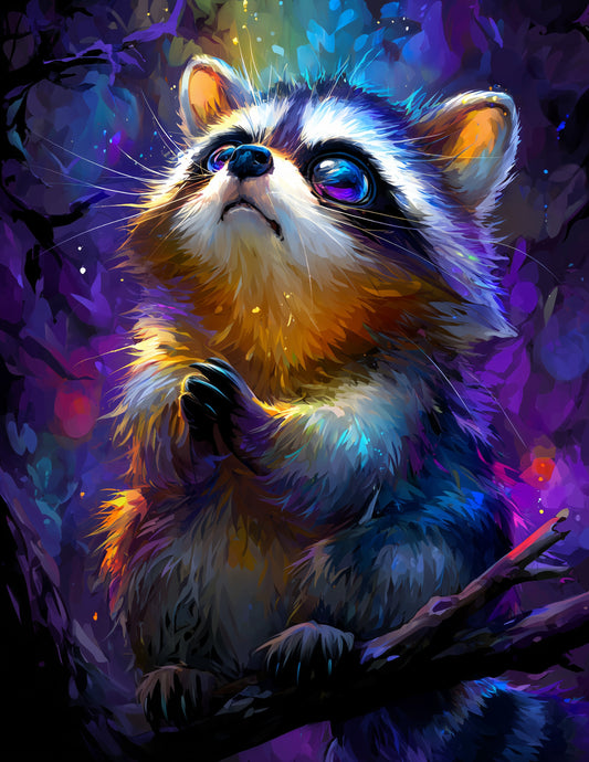 Raccoon — Cute Cartoon Art, Sapphire Hues Digital Wall Art, 3 Sizes Included, Nursery Decor
