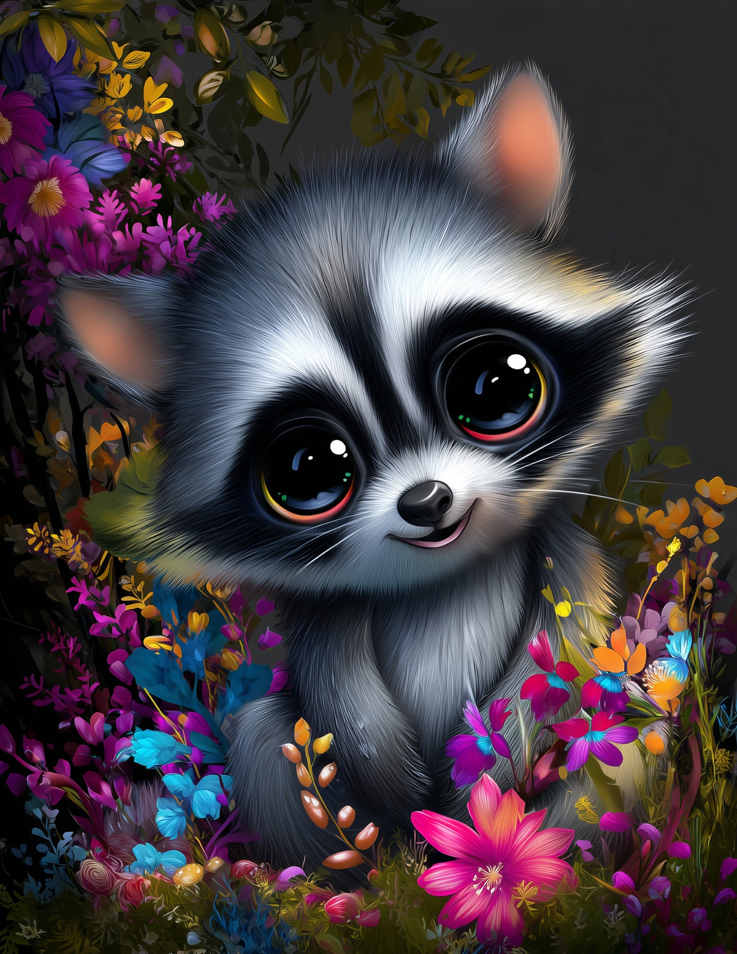 Raccoon — Cute Cartoon Art, Vibrant Detail Digital Wall Art, 3 Sizes Included, Nursery Decor