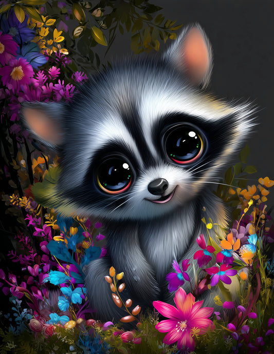 Raccoon — Cute Cartoon Art, Vibrant Detail Digital Wall Art, 3 Sizes Included, Nursery Decor