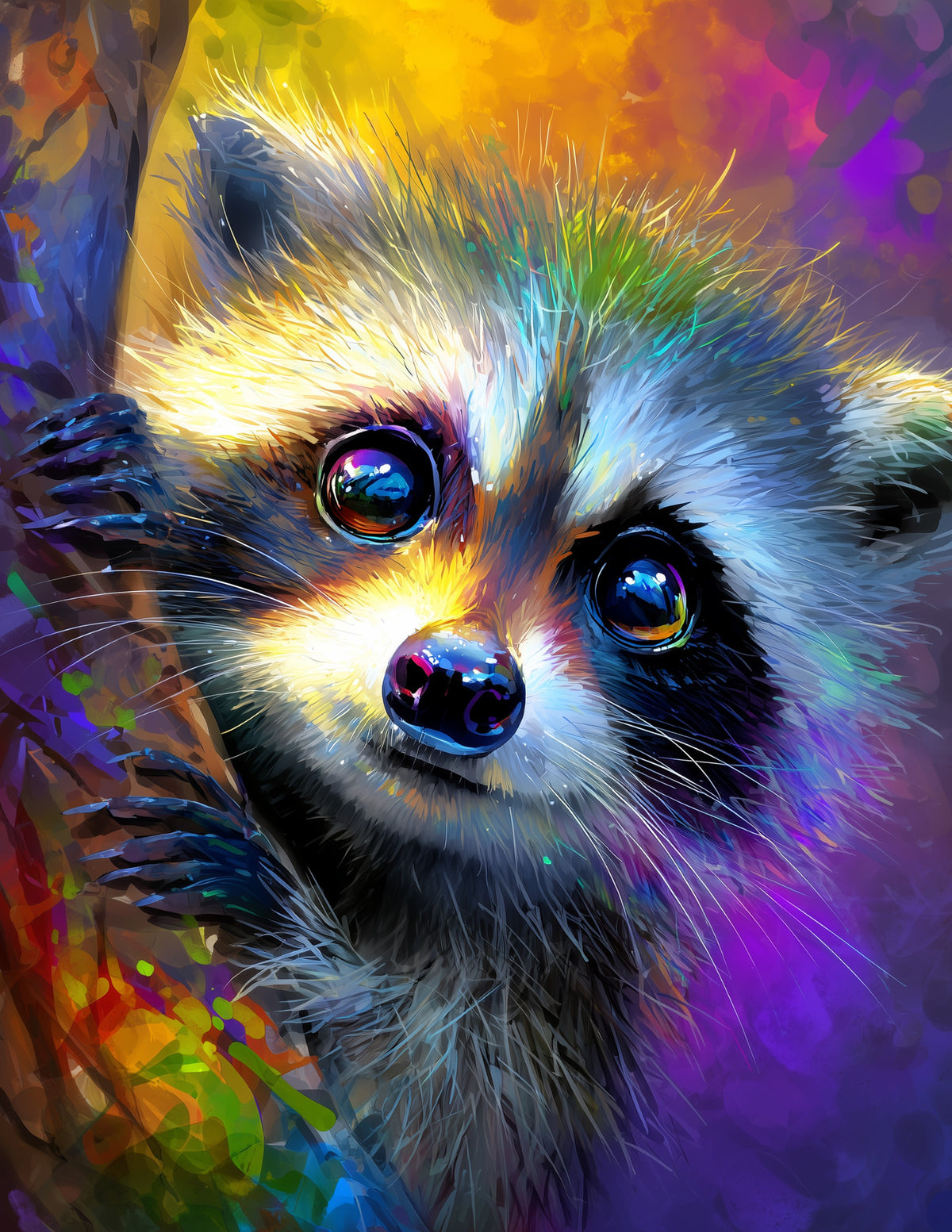 Raccoon — Cute Cartoon Art, Violet Hues Digital Wall Art, 3 Sizes Included, Nursery Decor