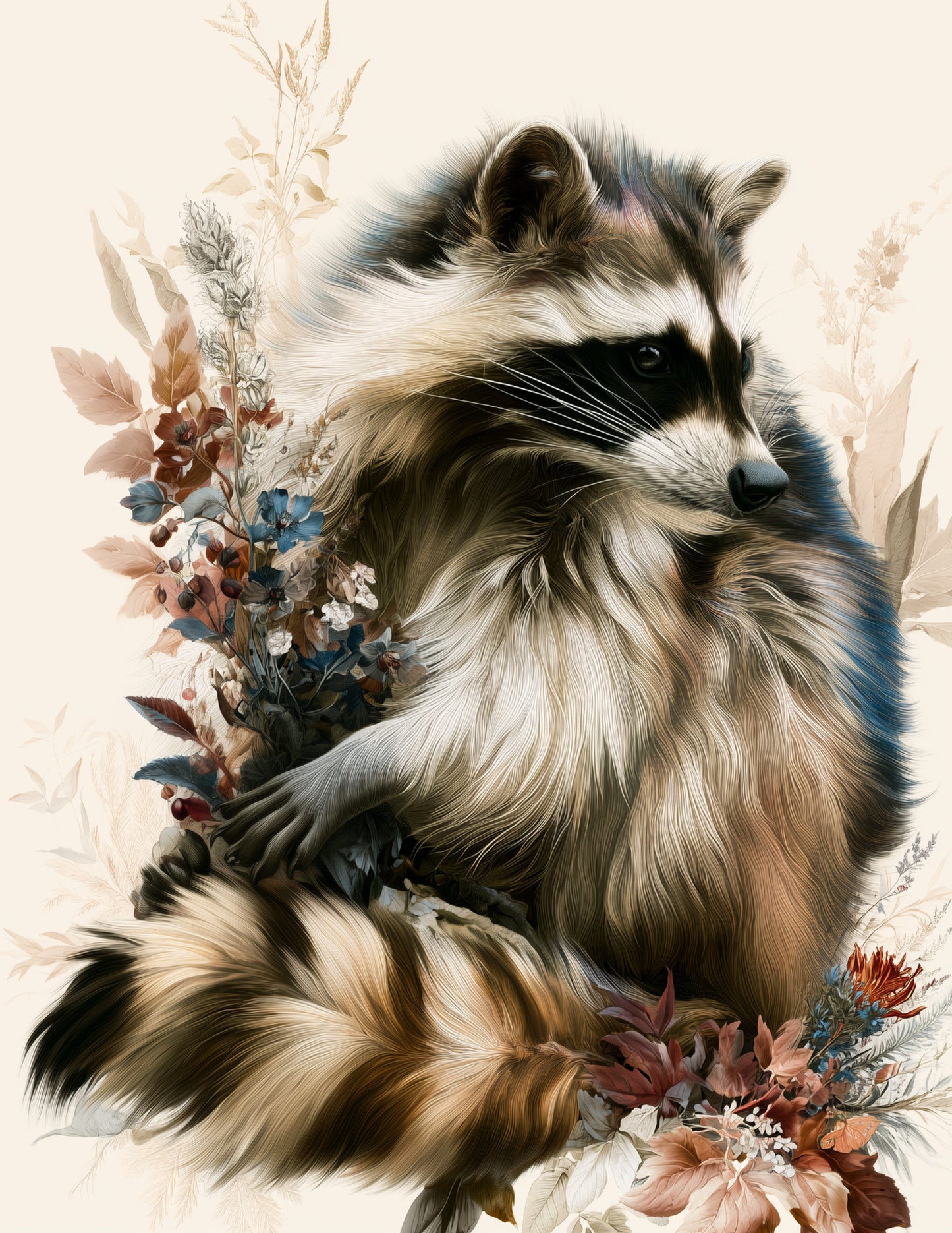 Raccoon — Naturalist Art, Ochre Tones Digital Wall Art, 3 Sizes Included, Living Room Decor