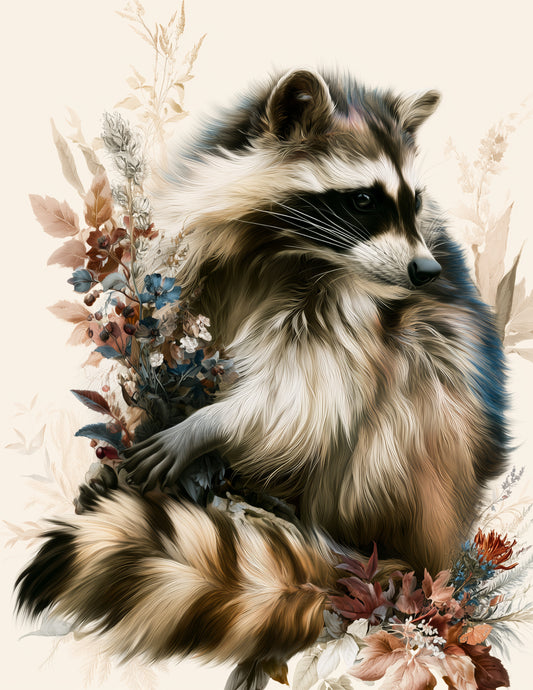 Raccoon — Naturalist Art, Ochre Tones Digital Wall Art, 3 Sizes Included, Living Room Decor