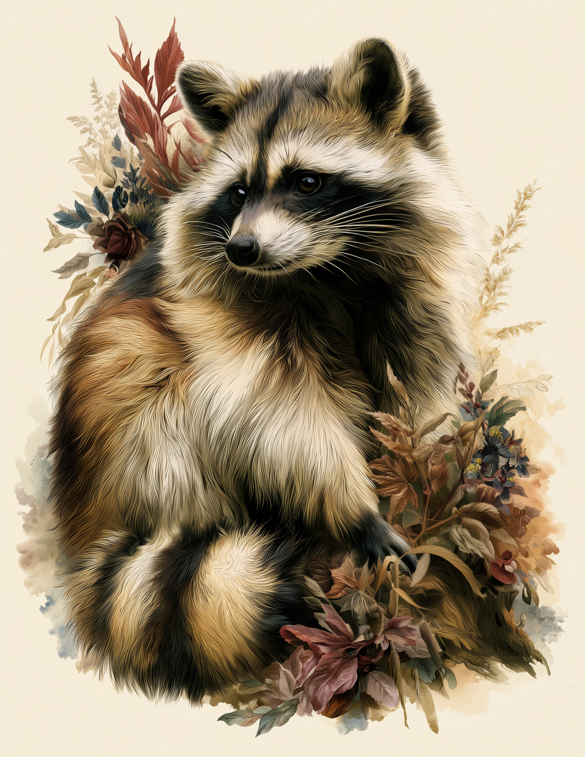 Raccoon — Naturalist Art, Rustic Tones Digital Wall Art, 3 Sizes Included, Living Room Decor