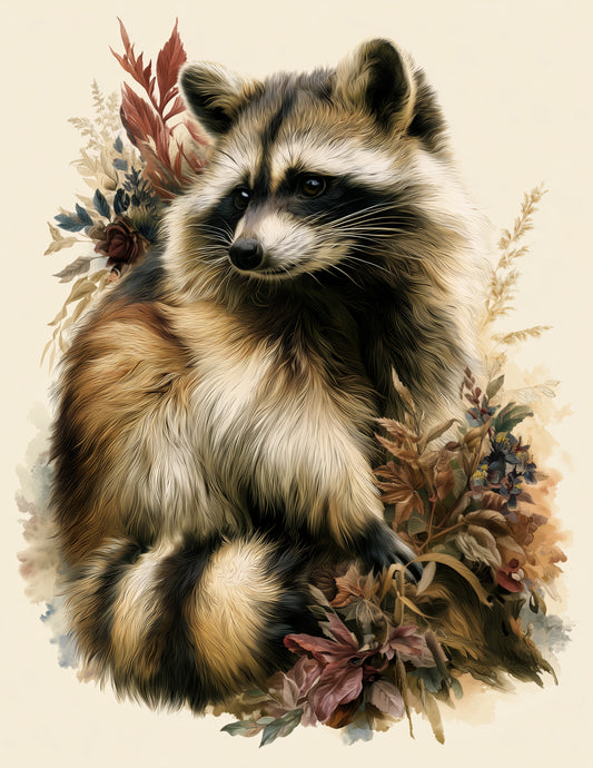 Raccoon — Naturalist Art, Rustic Tones Digital Wall Art, 3 Sizes Included, Living Room Decor