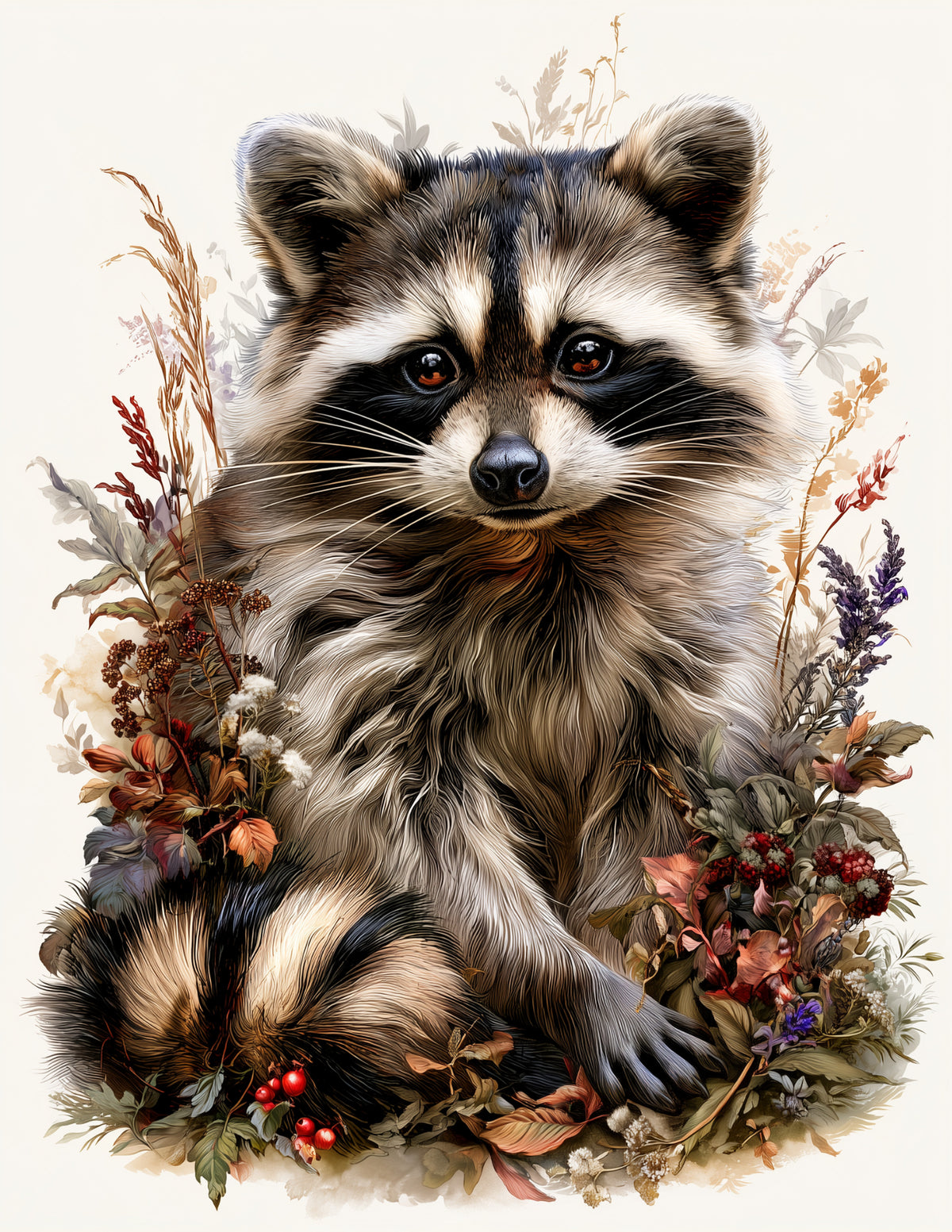 Raccoon — Naturalist Art, Soft Lighting Digital Wall Art, 3 Sizes Included, Living Room Decor
