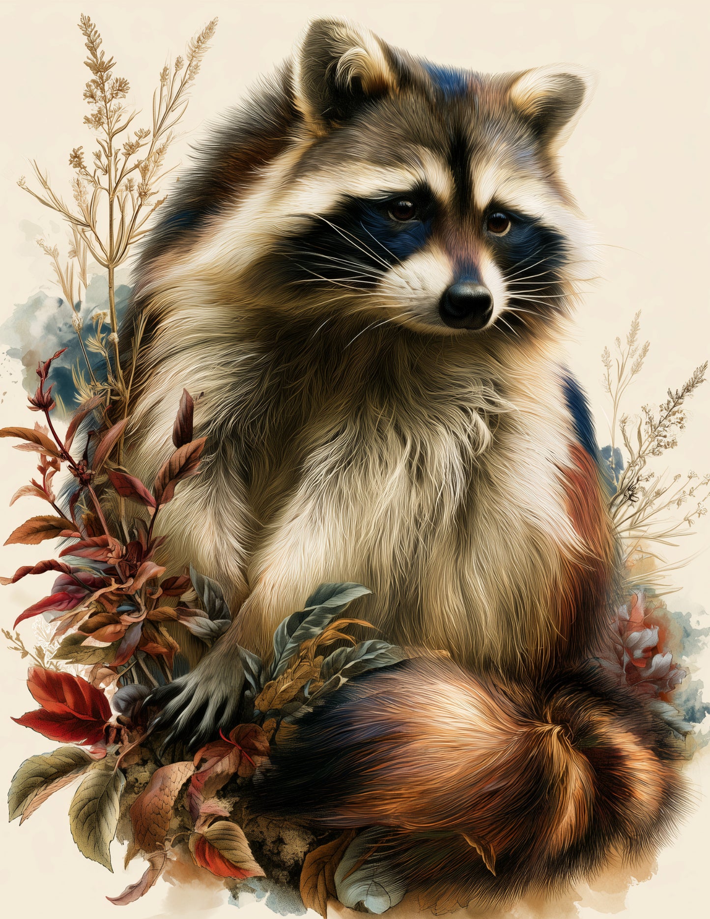 Raccoon — Naturalist Art, Warm Texture Digital Wall Art, 3 Sizes Included, Living Room Decor