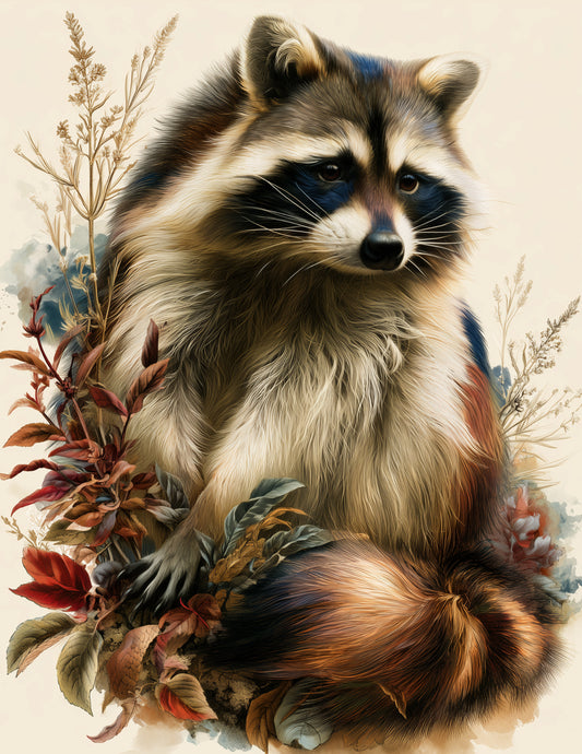 Raccoon — Naturalist Art, Warm Texture Digital Wall Art, 3 Sizes Included, Living Room Decor