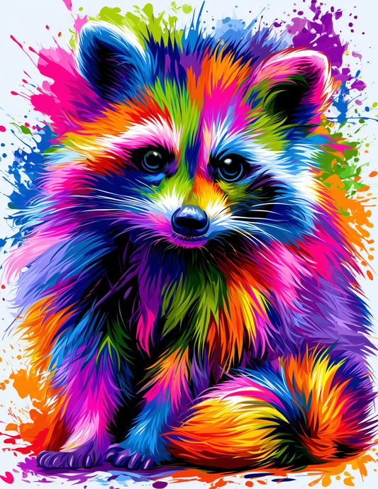 Raccoon — Pop Art, Teal Highlights Digital Wall Art, 3 Sizes Included, Living Room Decor