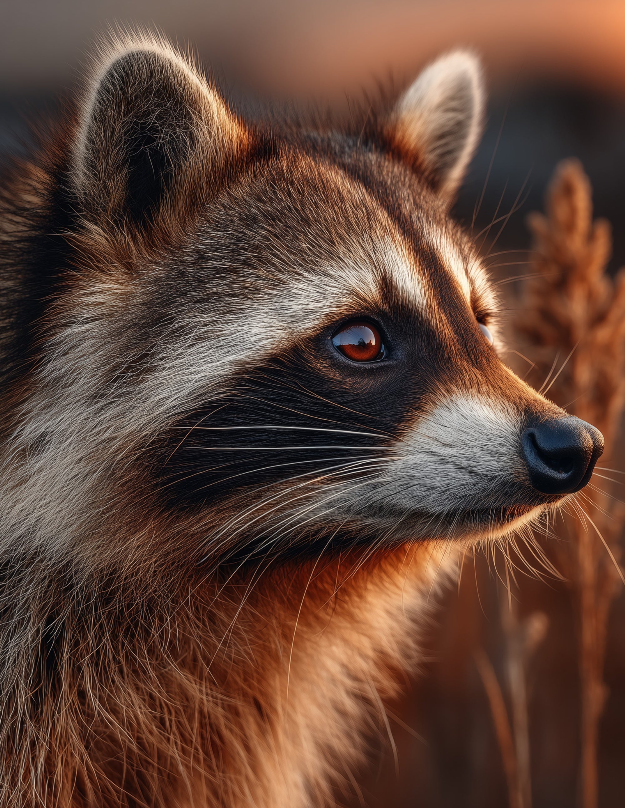 Raccoon — Realistic Art, Amber Detail Digital Wall Art, 3 Sizes Included, Living Room Decor