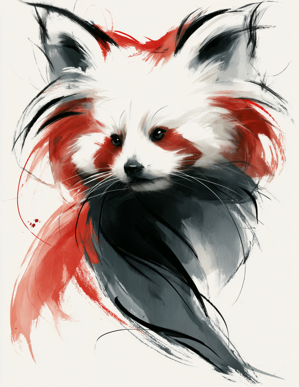 Red Panda — Inkflow Art, Crimson Texture Digital Wall Art, 3 Sizes Included, Living Room Decor