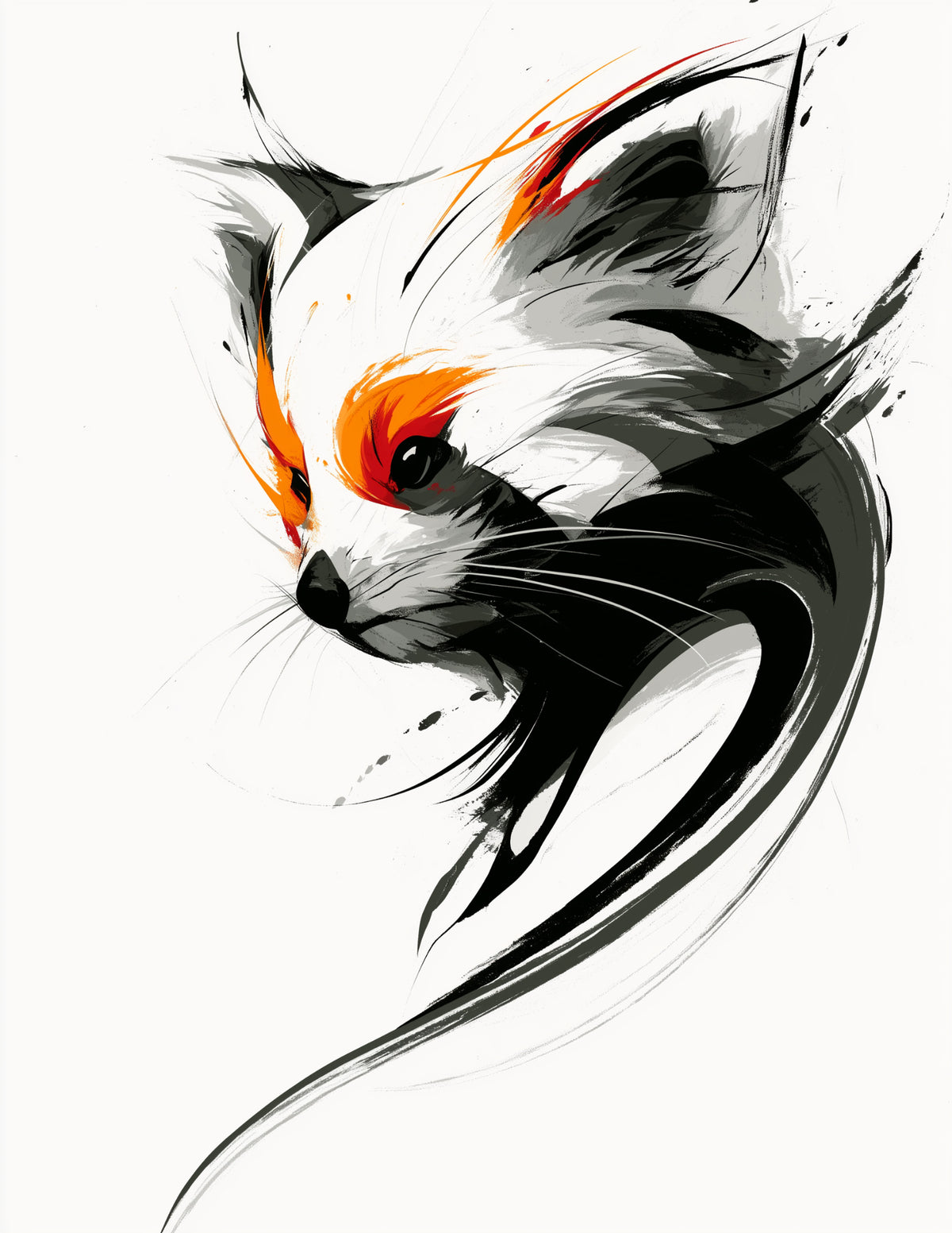 Red Panda — Inkflow Art, Dramatic Contrast Digital Wall Art, 3 Sizes Included, Living Room Decor