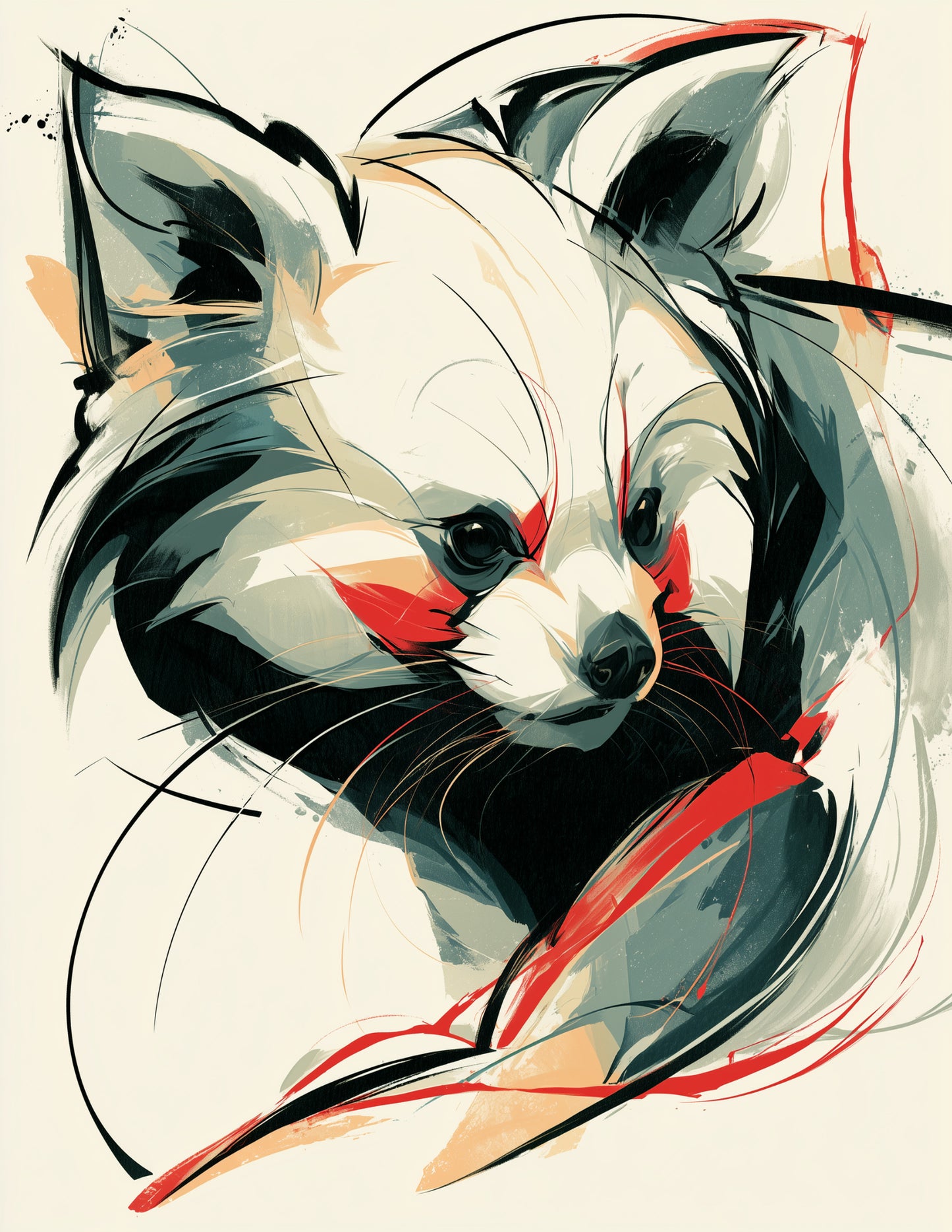 Red Panda — Inkflow Art, Muted Tones Digital Wall Art, 3 Sizes Included, Living Room Decor