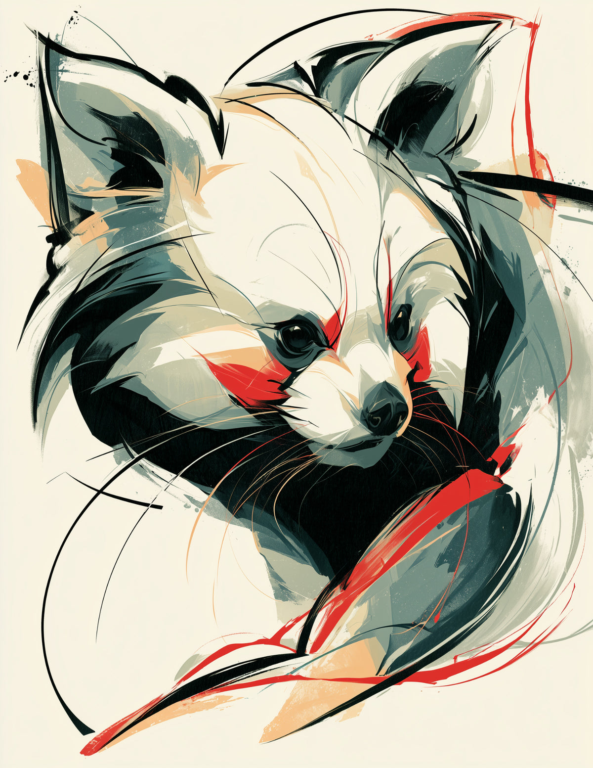 Red Panda — Inkflow Art, Muted Tones Digital Wall Art, 3 Sizes Included, Living Room Decor