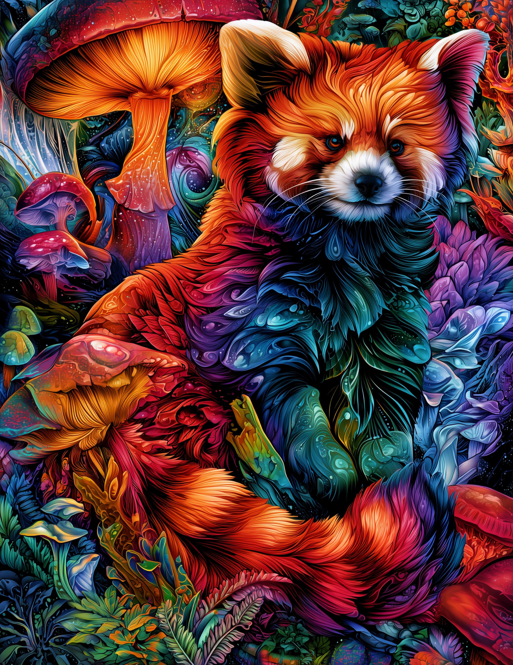 Red Panda — Psychedelic Art, Bold Gradients Digital Wall Art, 3 Sizes Included, Living Room Decor